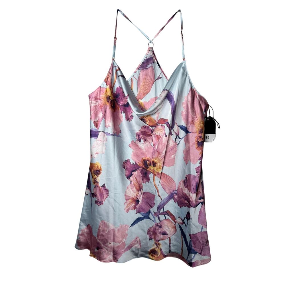 Midnight Bakery Floral Print Satin Camisole Light Blue & Pink Orchid Colorway